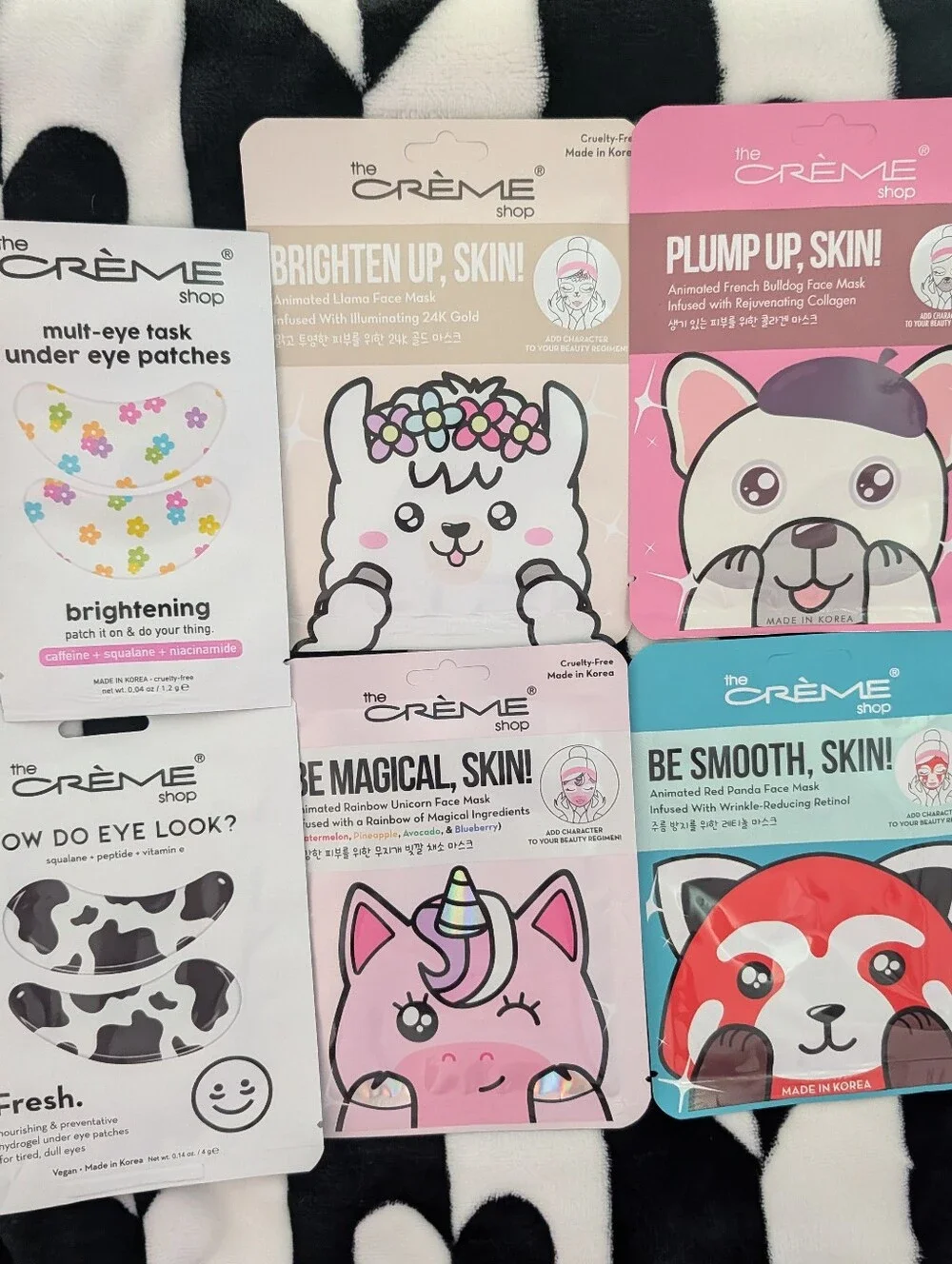 The CRÈME Shop Sheet Mask & Eye Mask Bundle - 4 Animal Masks 2 Pairs Eye Patches